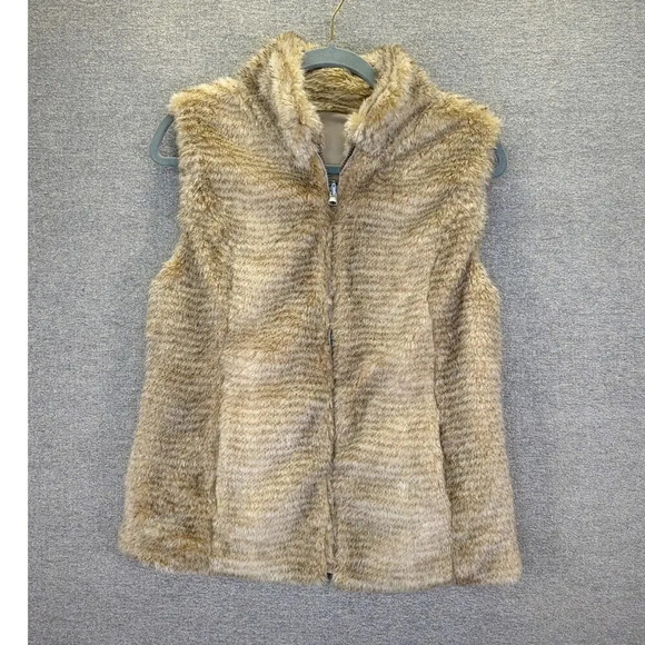 Keren Hart Faux Fur Leather Reversible Vest with Pockets Animal Print Size Small - Picture 2 of 16